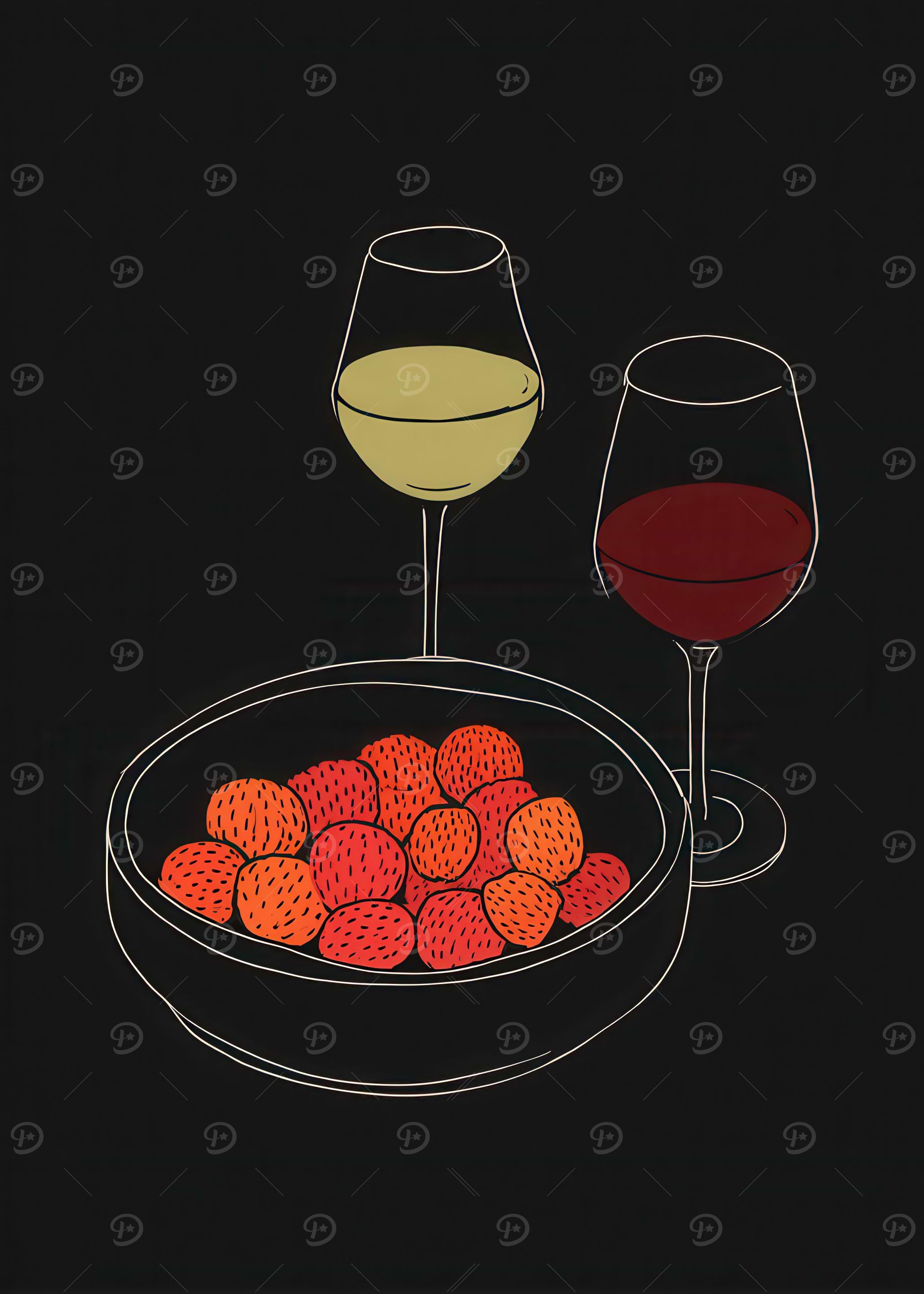 Strawberries and Wine Still Life