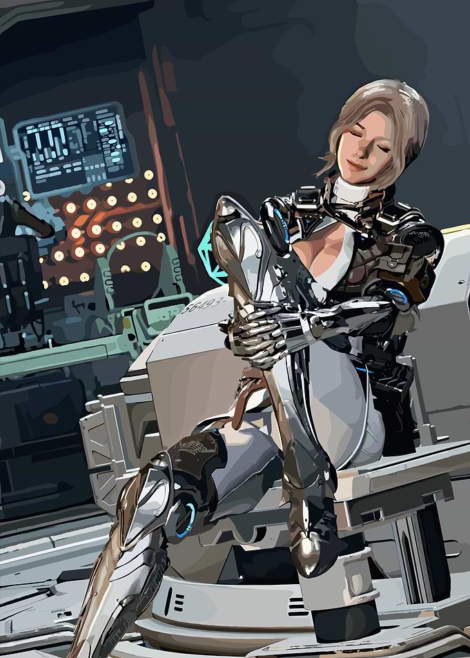 Cyborg Woman Relaxing in Cockpit