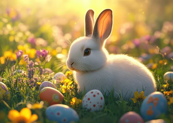 Easter Bunny in a Flower Field