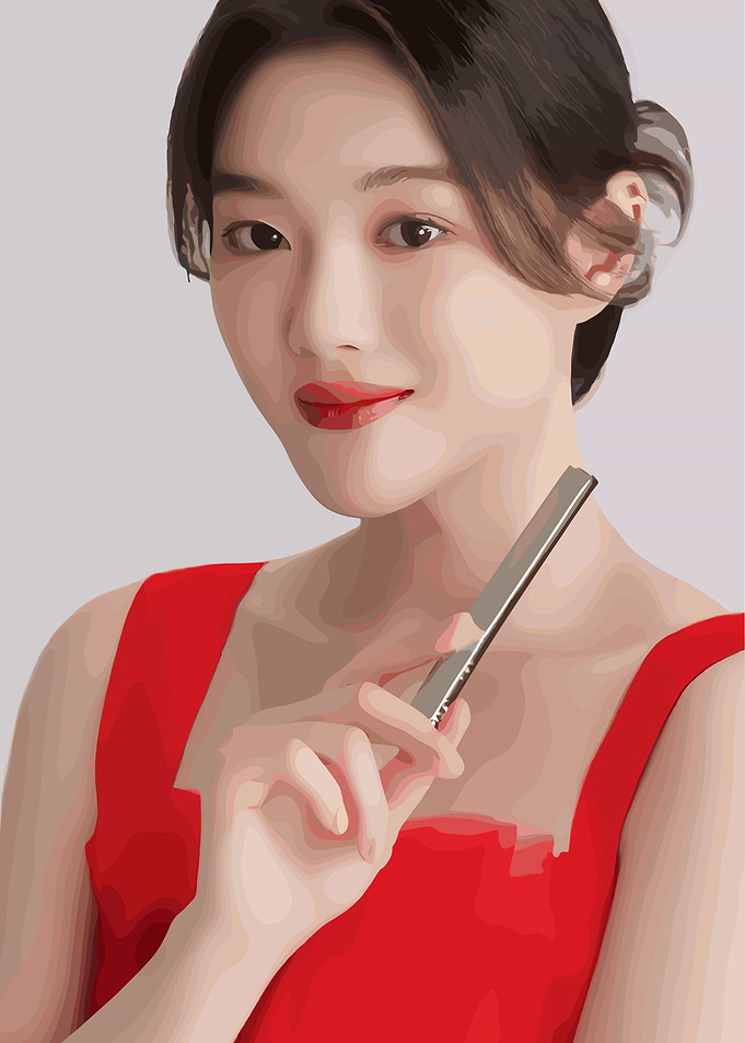Woman with Lipstick in Red Dress