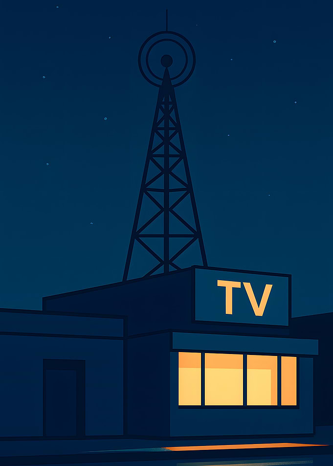 TV Station at Night Illustration