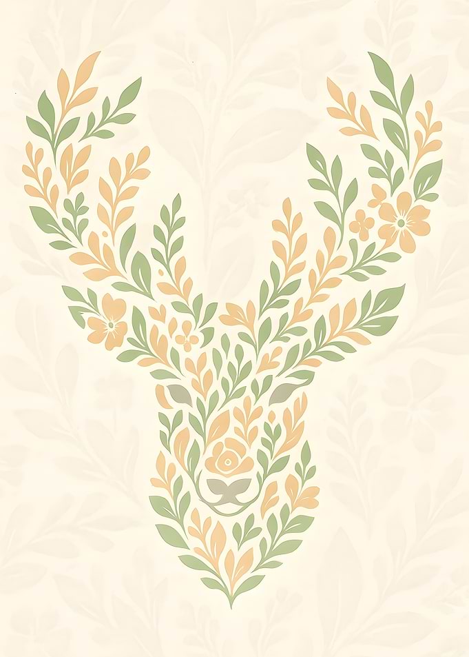 Floral Deer Head Illustration