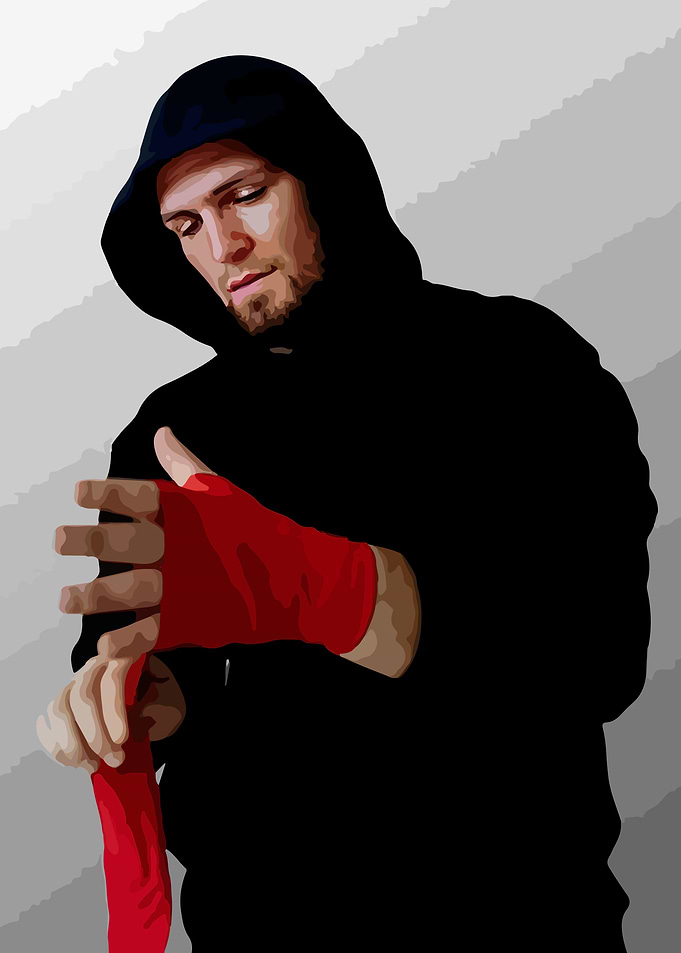 Boxer Wrapping Hands in Red Wraps
