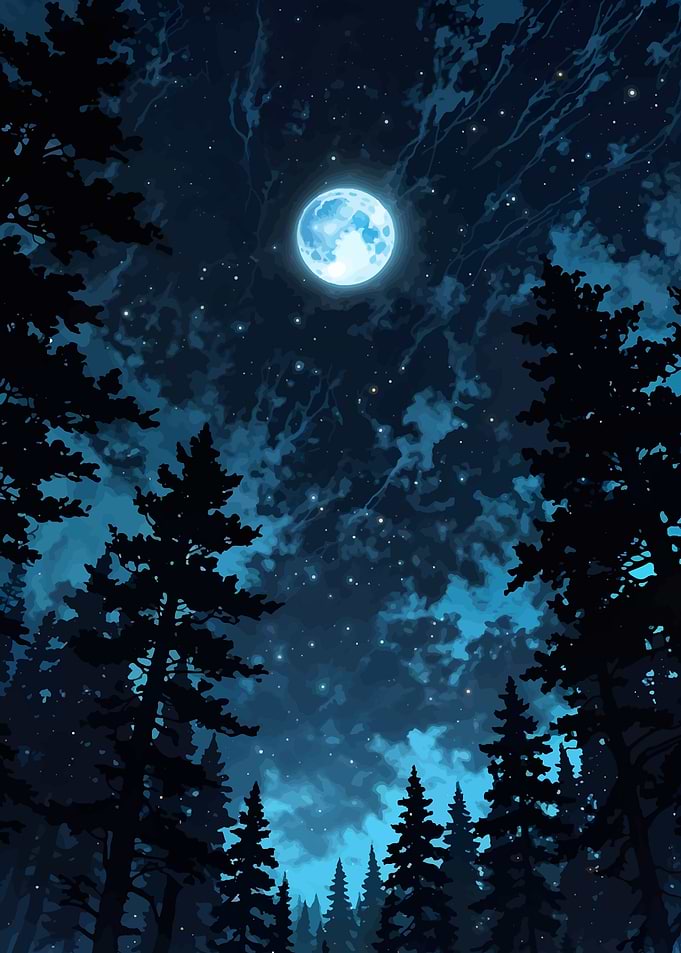 Night Sky with Moon and Trees