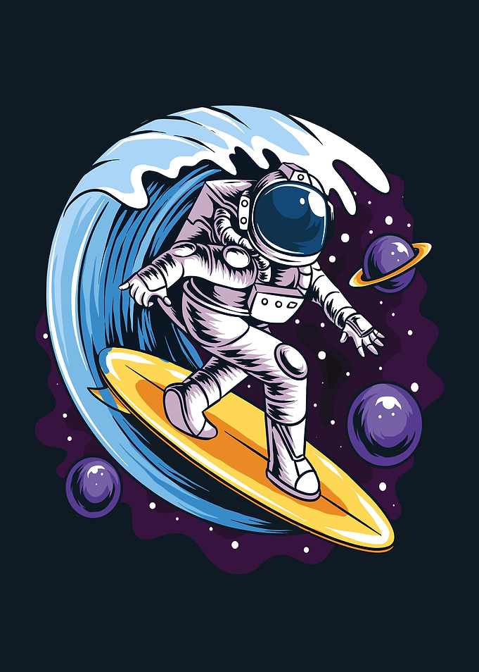 Astronaut Surfing in Space Illustration