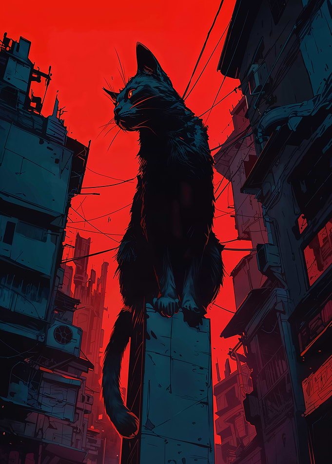 Cyberpunk Cat in Urban Landscape anime cat