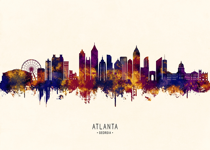 Atlanta Georgia Skyline Watercolor Silhouette