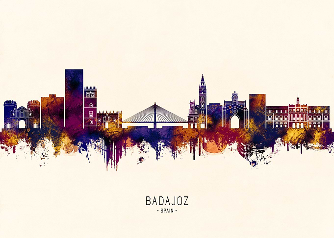Badajoz, Spain Skyline Watercolor Silhouette