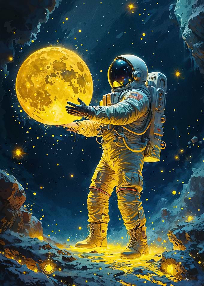 Astronaut Holding Moon Space