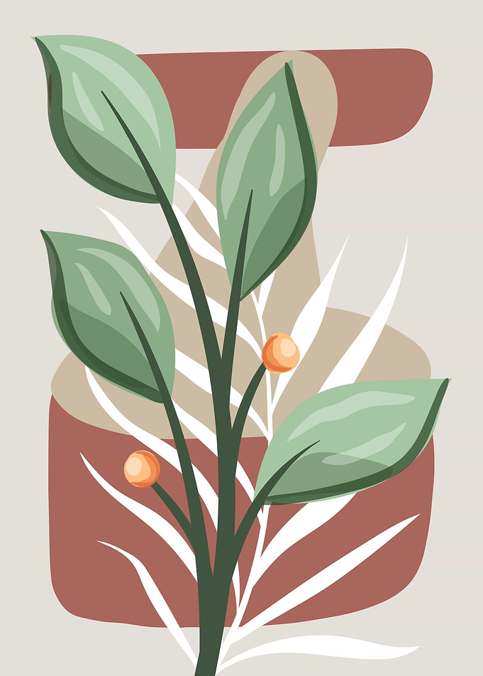 Abstract Botanical Illustration with Berries