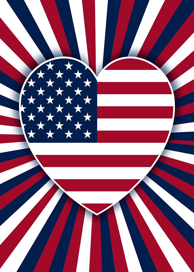 American Flag Heart with Radial Background