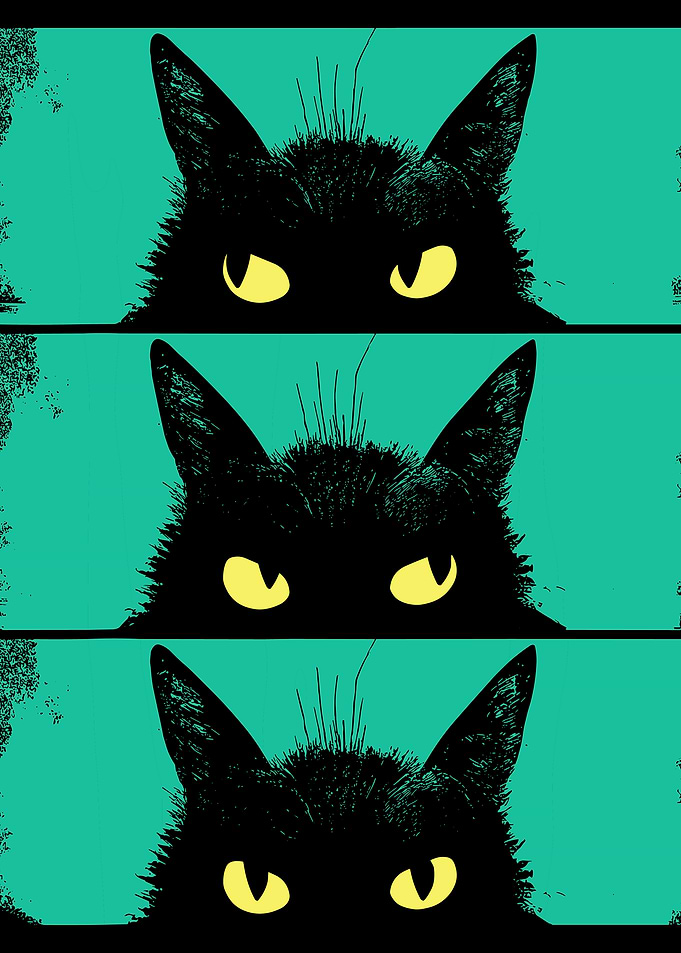 Three Black Cats Peeking