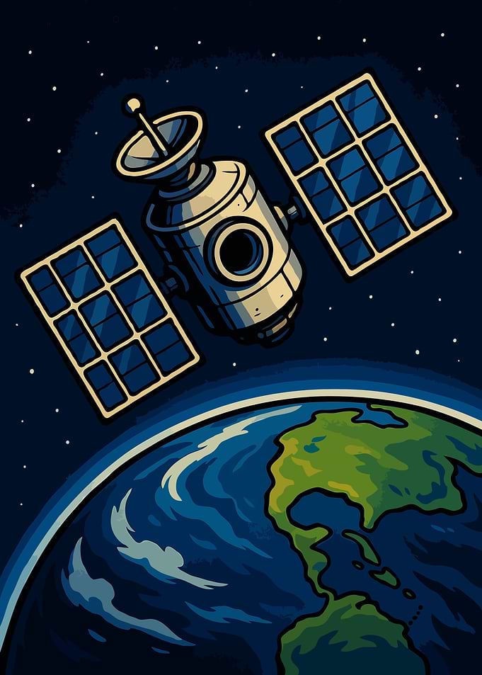 Satellite orbiting Earth in space