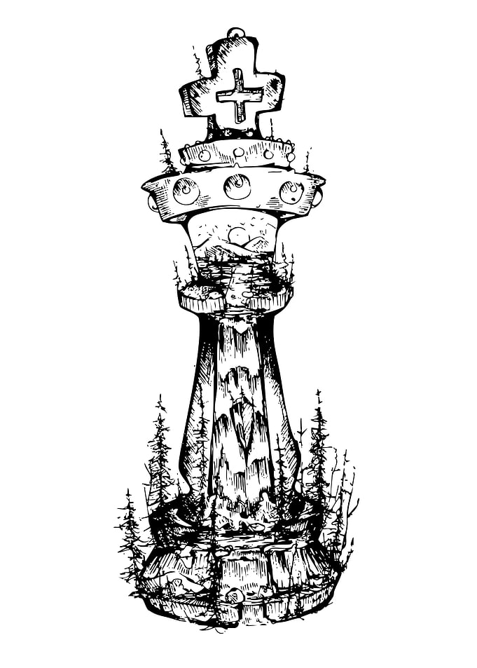 Chess King Piece with Landscape
