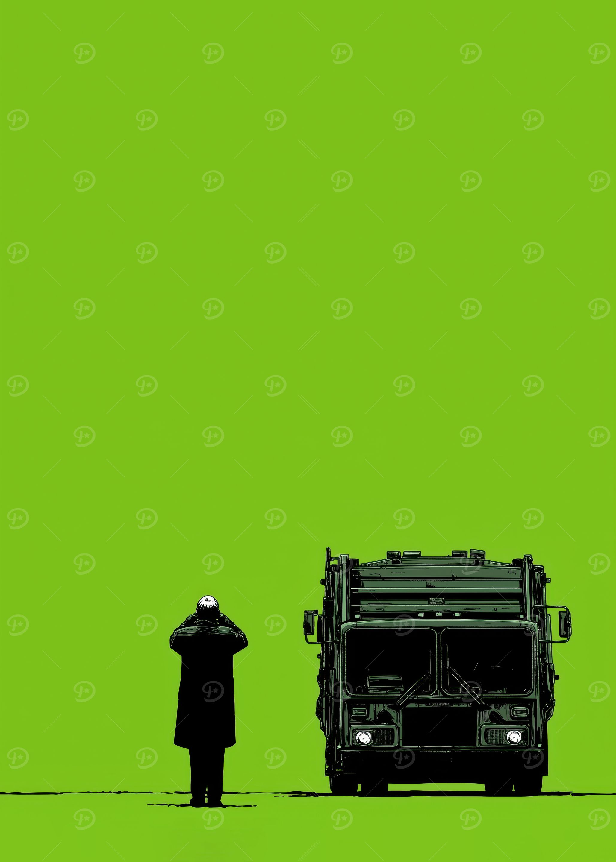Garbage Truck and Man on Green