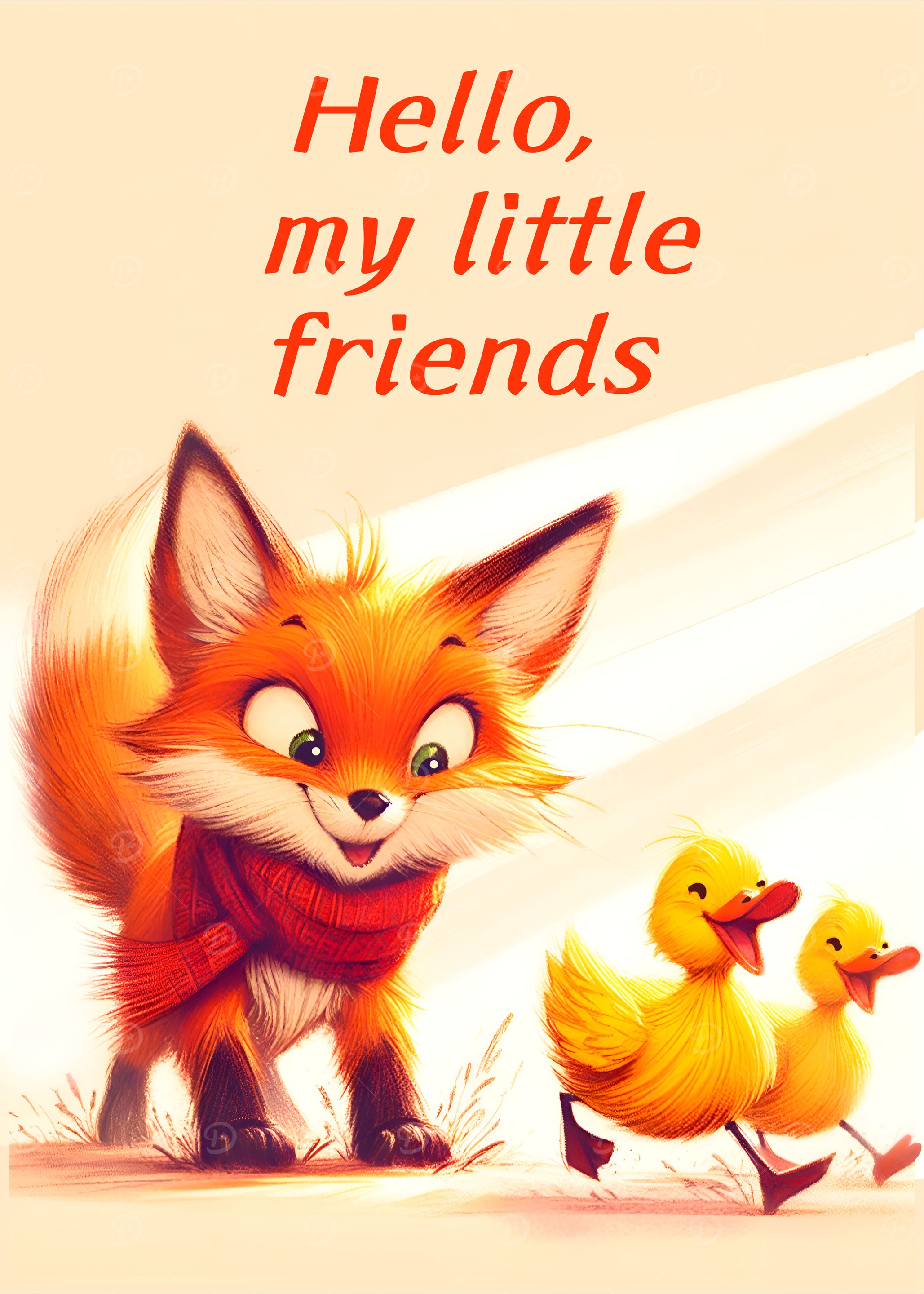 Fox and Ducklings Cartoon Illustration