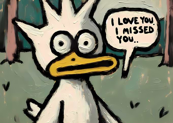 Cartoon Duck Painting with Speech Bubble: I Love You