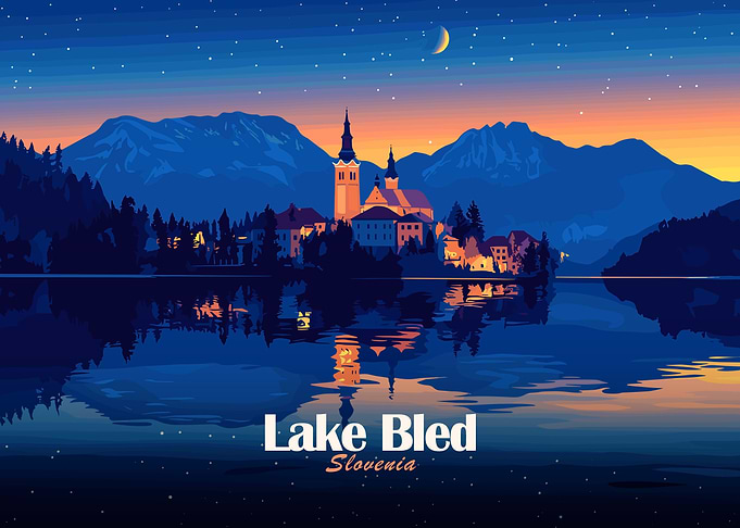 Lake Bled Slovenia at Night