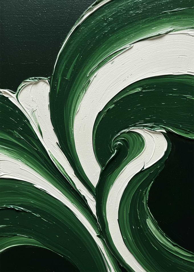 Abstract Green and White Swirl Painting