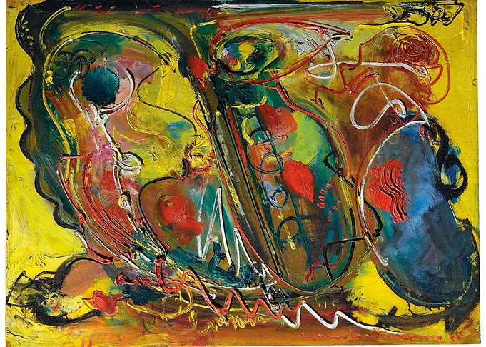 Abstract Expressionist Painting with Bold Colors