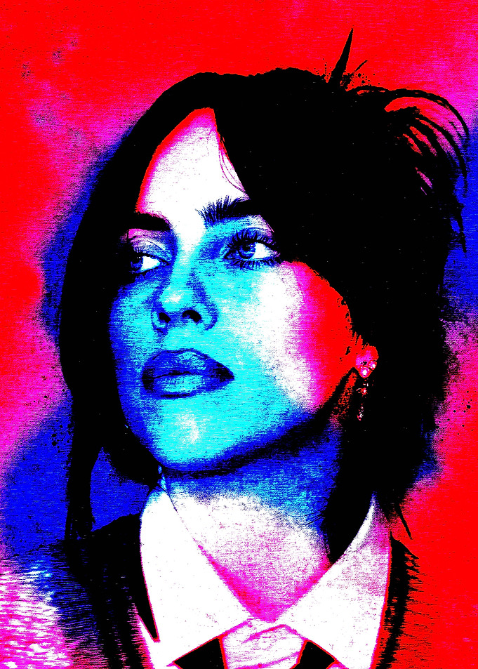 Billie Eilish Portrait - Red and Blue