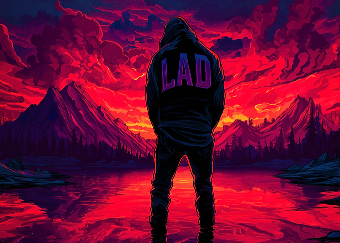 Hooded Figure in Red Landscape