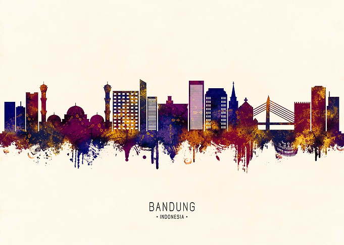 Bandung, Indonesia Skyline Watercolor Silhouette