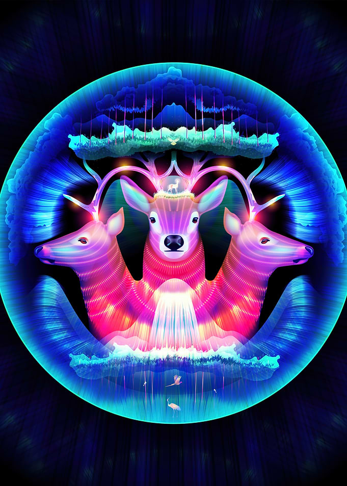 three deer in a bubble