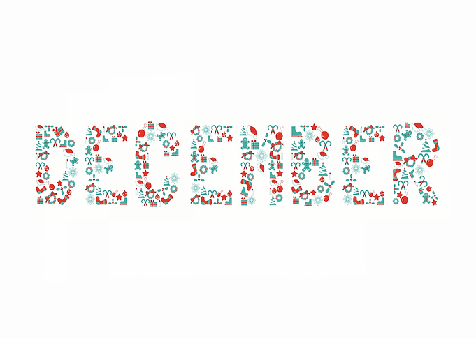 December word art with Christmas icons