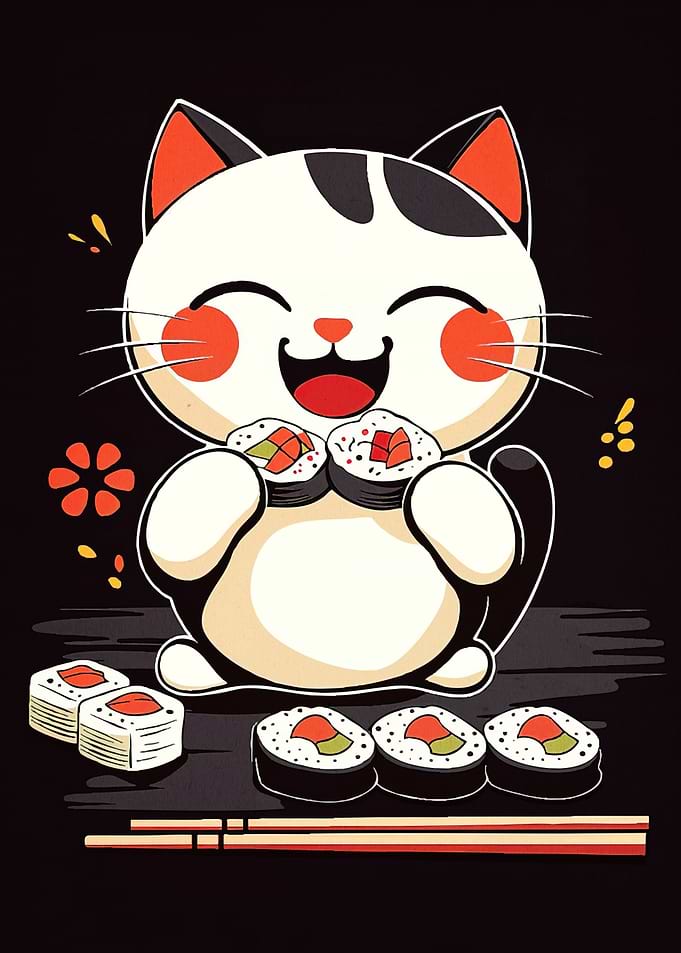 Happy Cat Sushi Cartoon