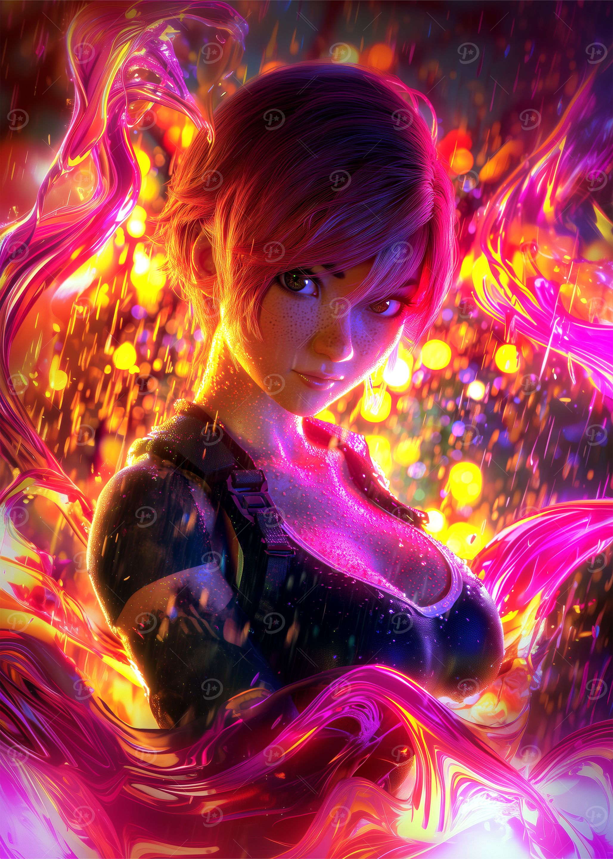 Stylized Portrait with Abstract Light Effects
