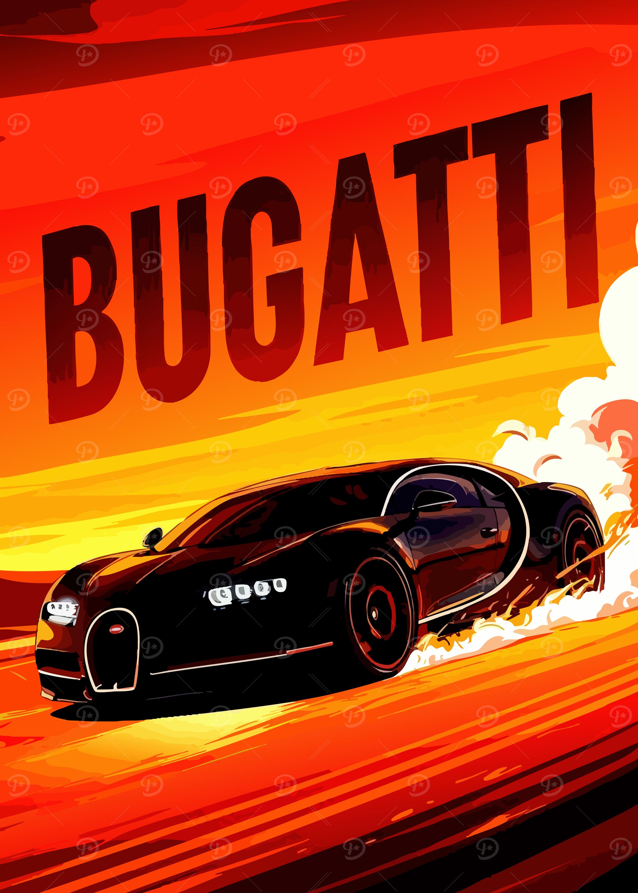 Bugatti Speeding Car Art