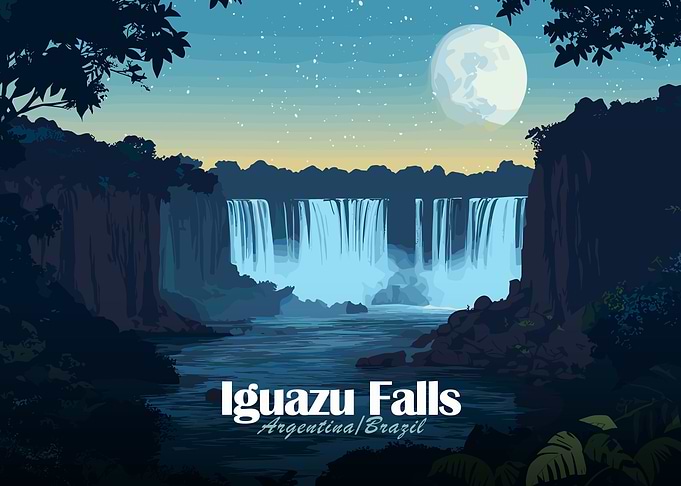Iguazu Falls at Night Illustration