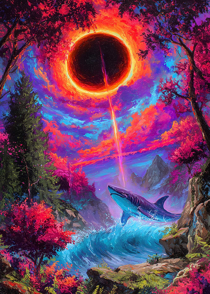 Surreal Shark Landscape with Eclipse