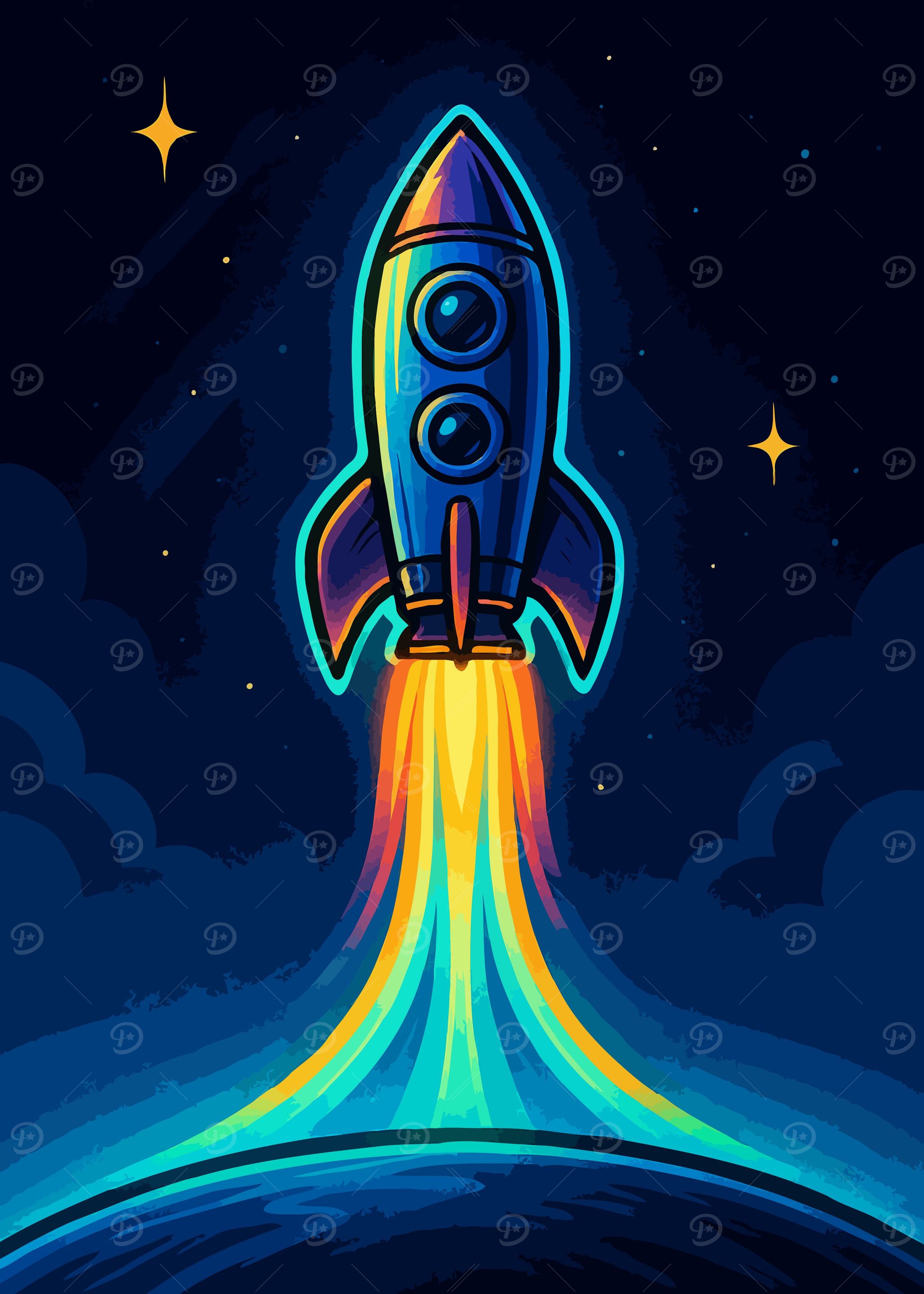 Rocket Launching into Space Illustration
