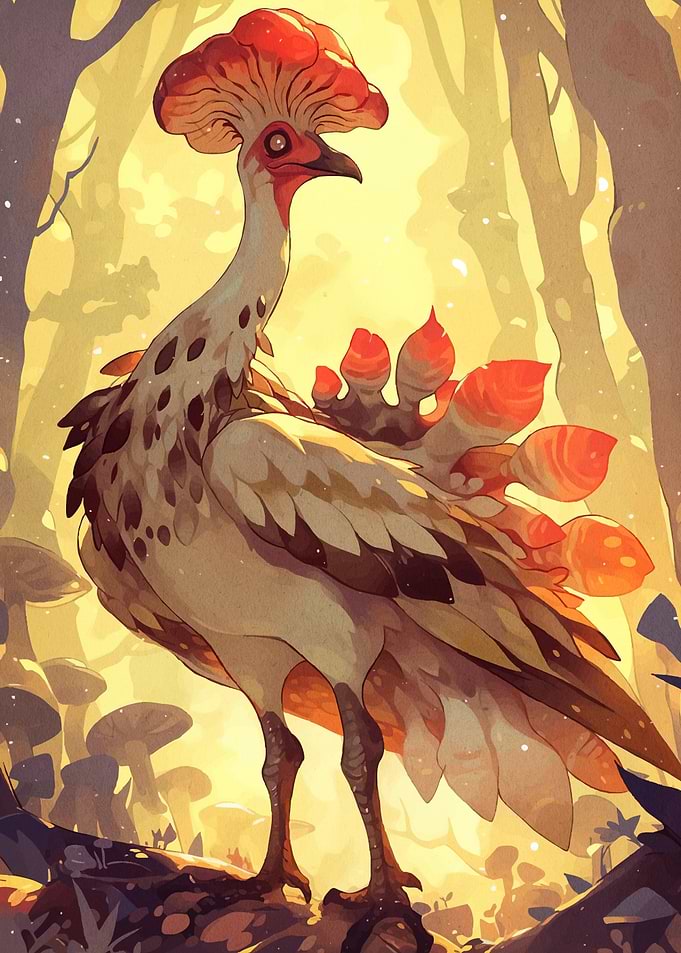 Mushroom Bird Creature Forest