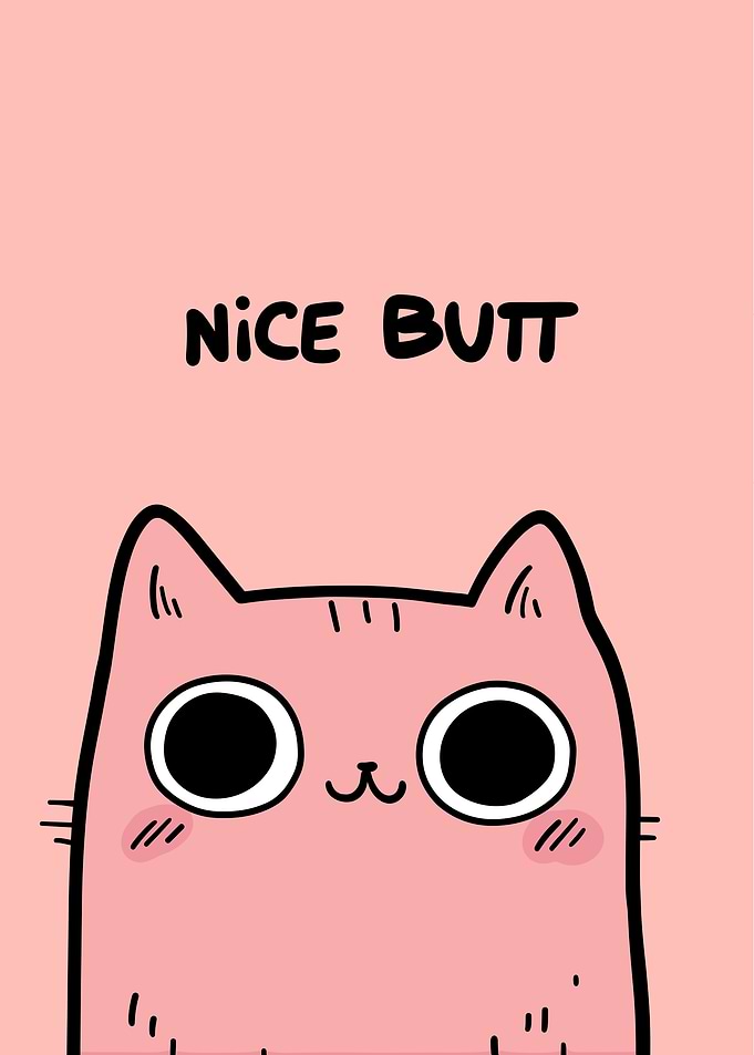 Cute Cat with 'Nice Butt' Text