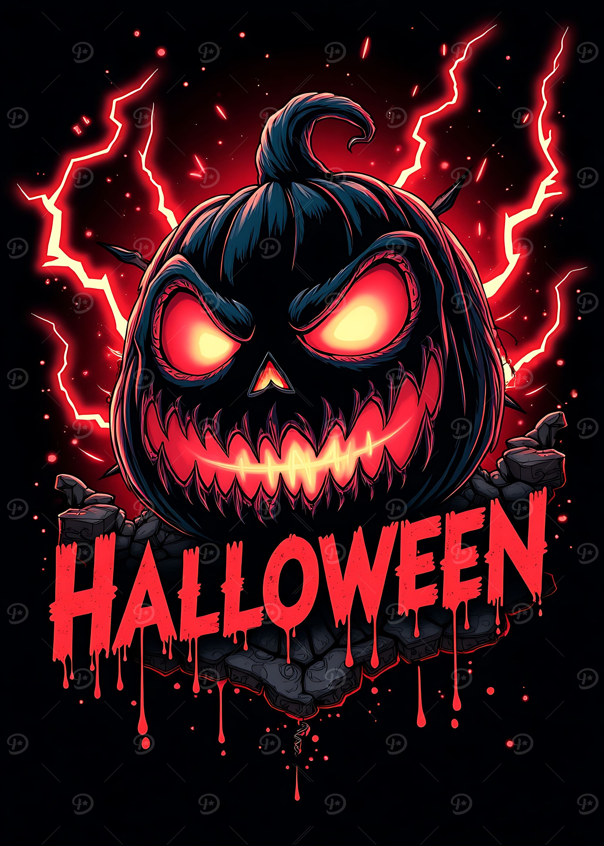 Halloween Pumpkin with Red Lightning