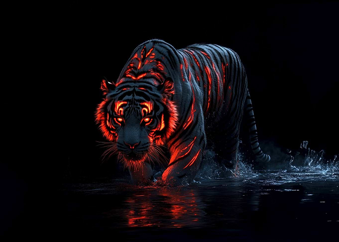 Glowing Tiger in Dark Water