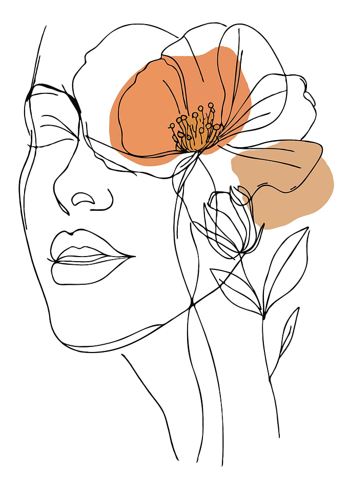 Line Art Woman with Flower Minimalist Illustration