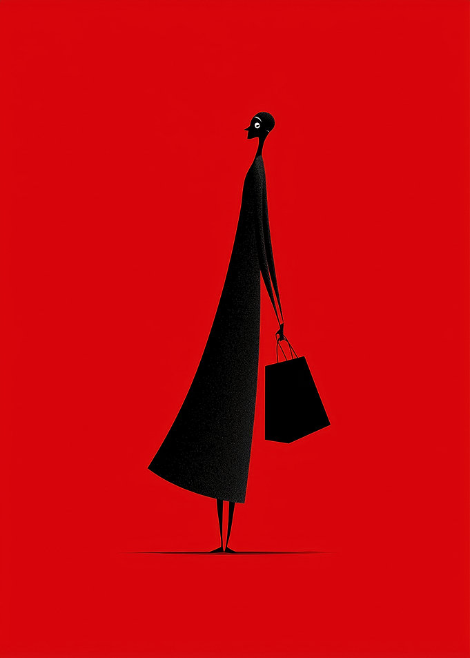 Stylized Shopper on Red Background