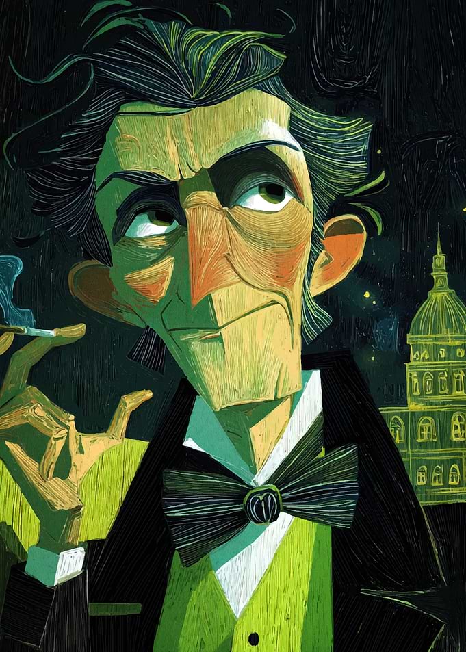 Cartoon Man Smoking with Capitol Building