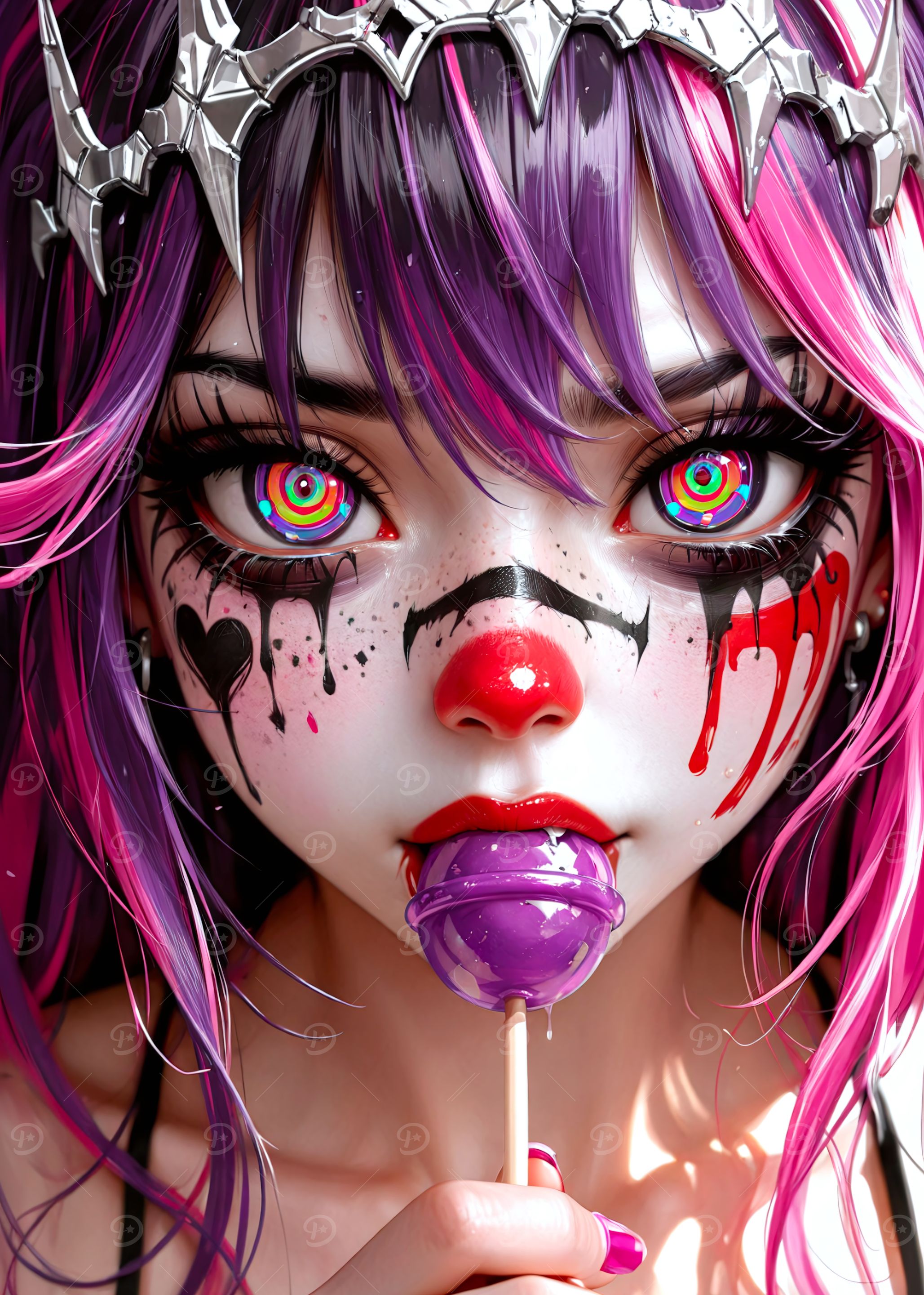 Clown Girl with Lollipop and Crown