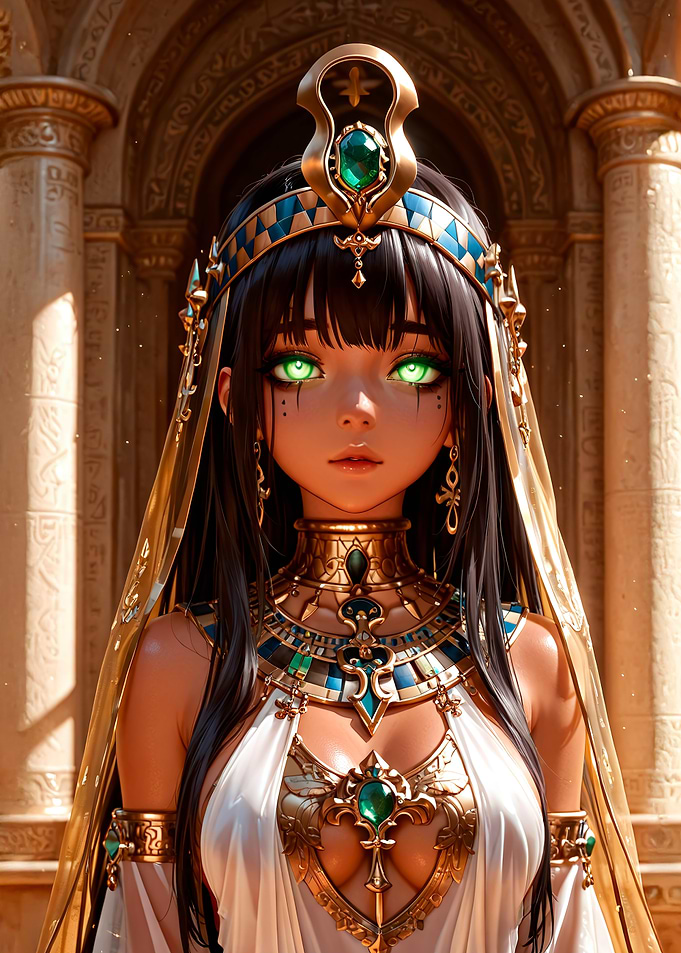 Anime Egyptian Queen with Green Eyes