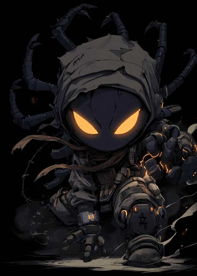 Hooded Figure with Glowing Eyes