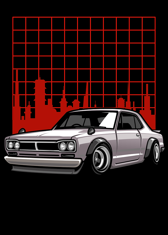 Classic Car with Cityscape Background