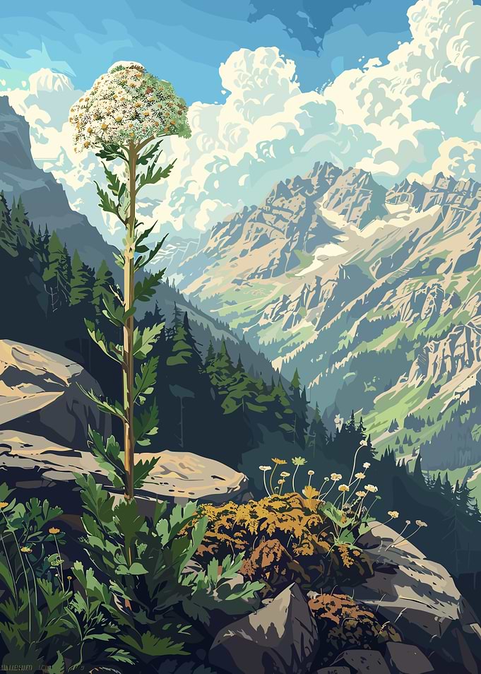 Mountain Landscape with Tall Flower