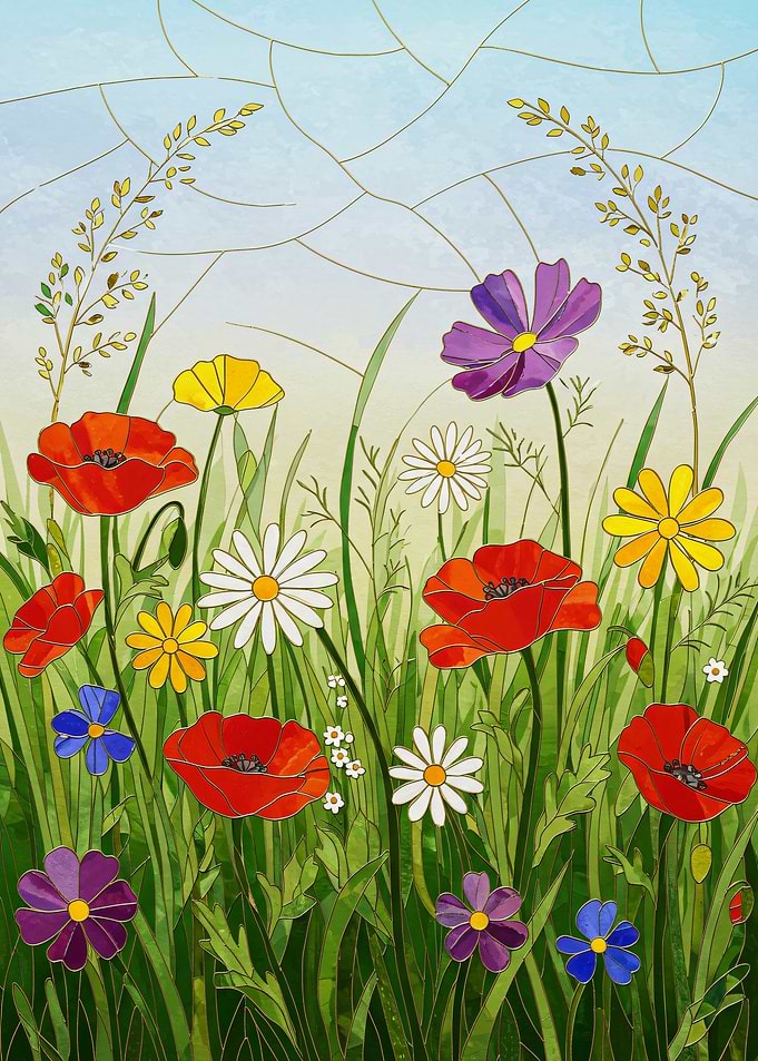 Stained Glass Wildflower Meadow Illustration