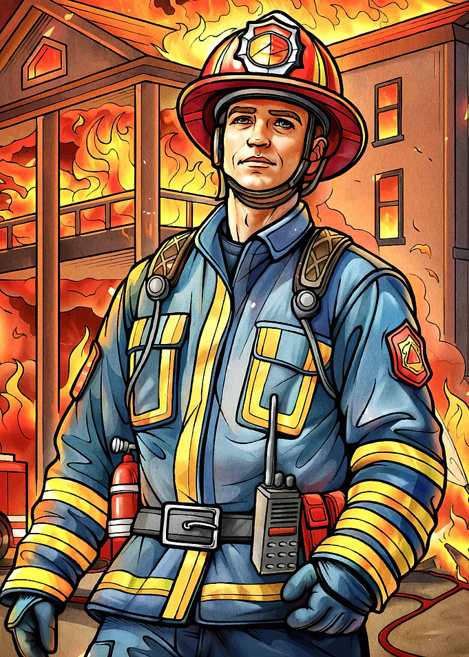 Firefighter burning building