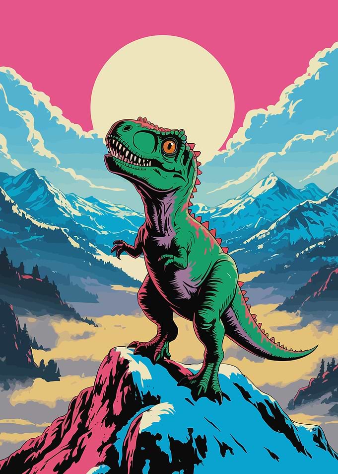 Dinosaur on Mountain Peak Illustration